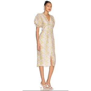 Mink Pink Midi Dress Women Mitta Linen Button Down Floral Preppy Size Small